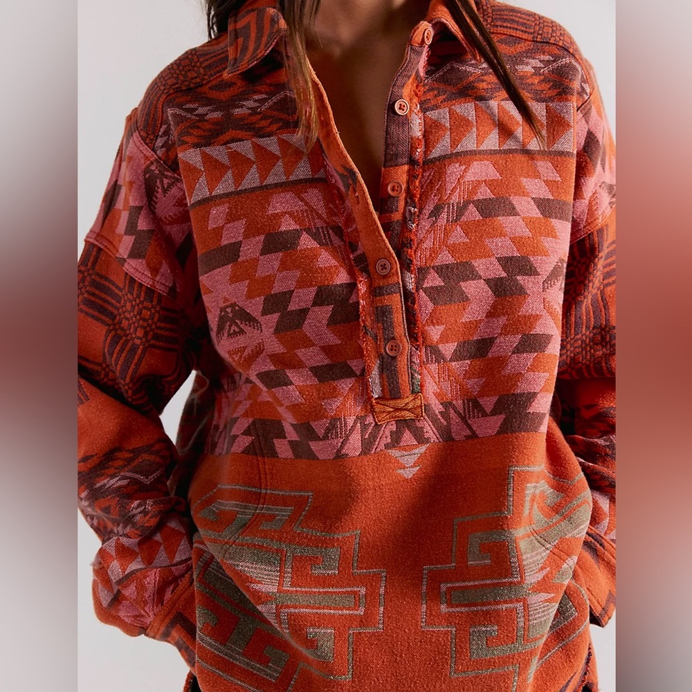 Free People Tiger Red Patterned Top